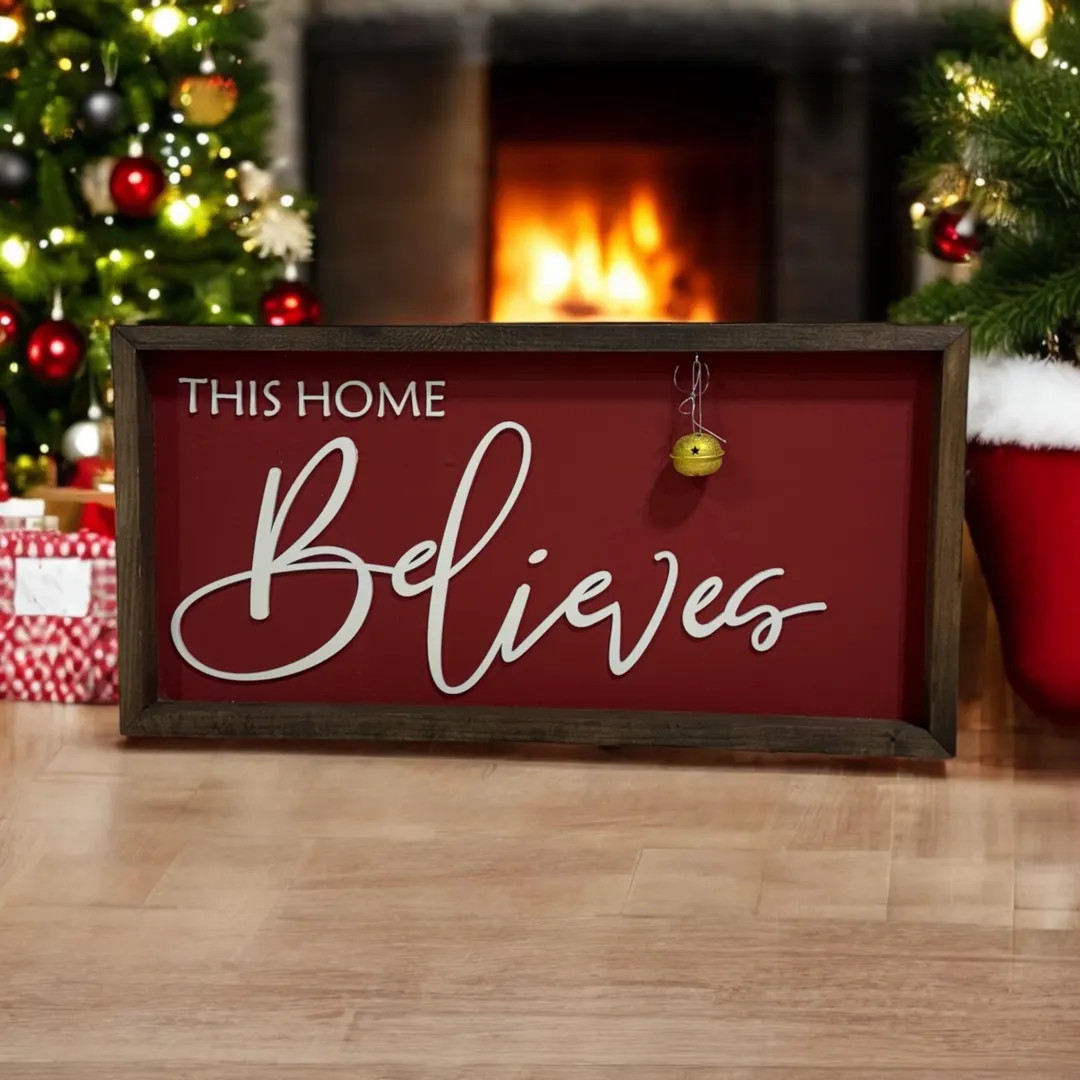 This Home Believes Farmhouse Sign Farmhouse Christmas Modern Christmas Decor Modern Christmas Sig... | Etsy (US)