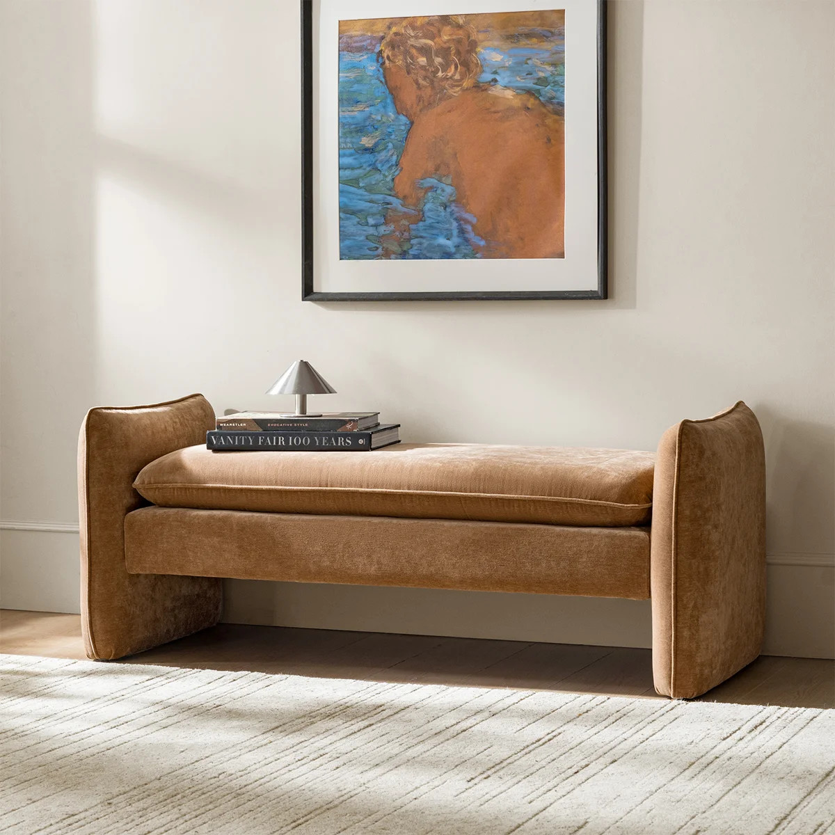 Arlesia 57.5"W Modern Chenille Fabric Easy Assembly Upholstered Bench | Wayfair North America