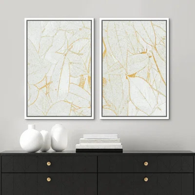 Gold & White Tropical Jungle Leaves Wall Pictures Modern Art Decor Rustic Minimal Bedroom " 2 - Pieces on | Wayfair North America