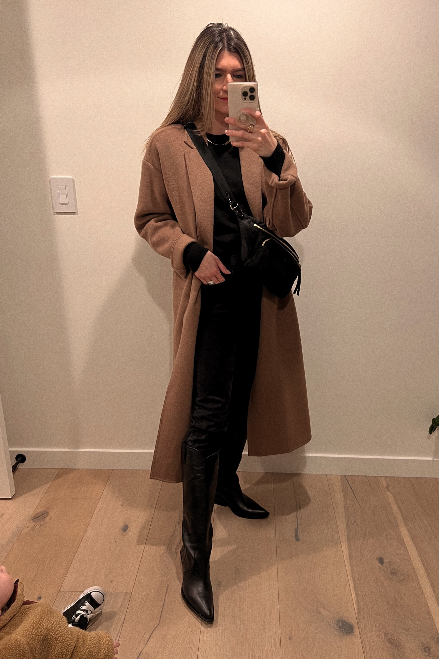 throws on a camel coatigan over all black, feels put together after a day of momming 

#LTKstyletip #LTKSeasonal #LTKshoecrush