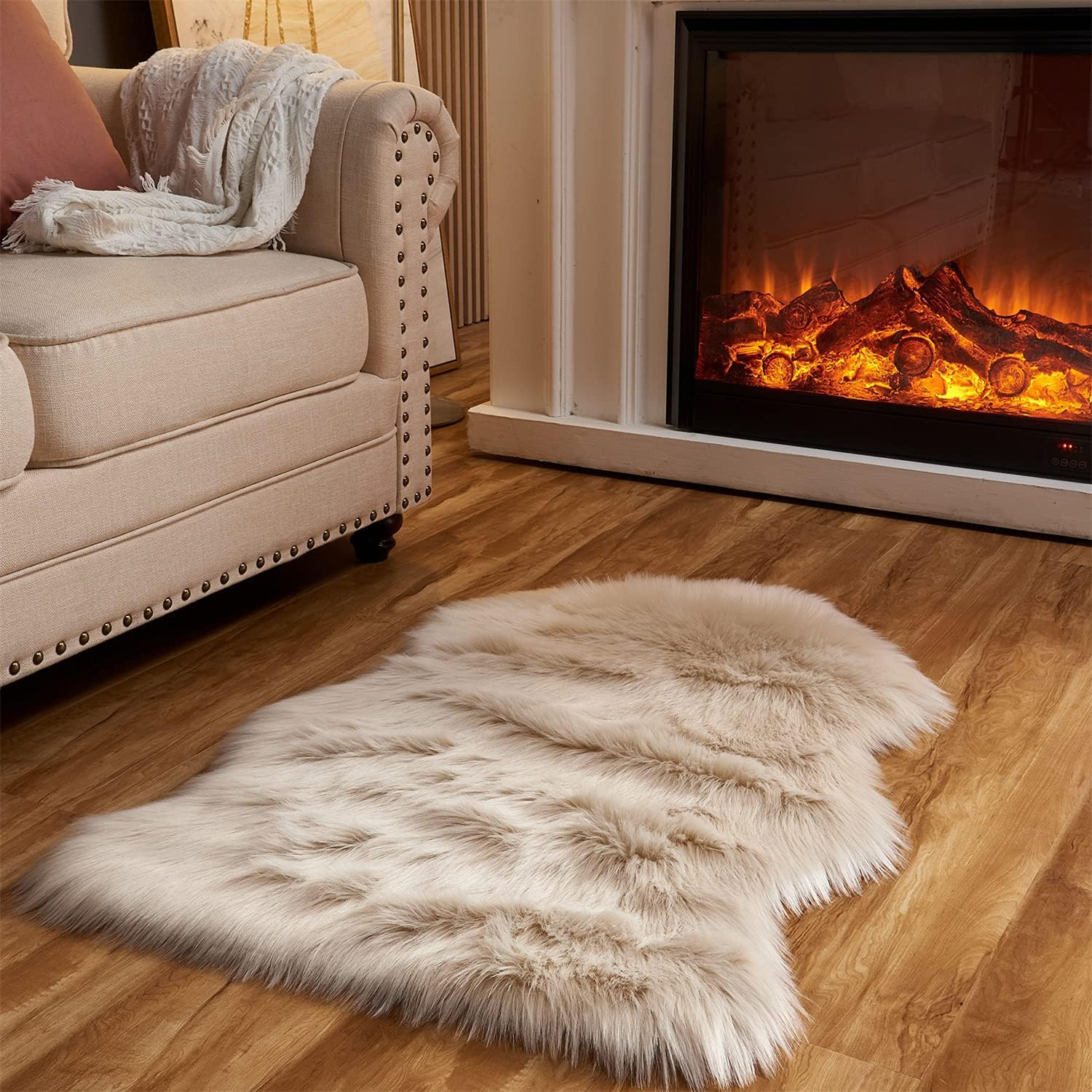 Arbosofe Ultra Soft Faux Fur Rug, Small Area Rugs, Beige Fluffy Shaggy Fur Rug for Bedroom & Livi... | Amazon (US)