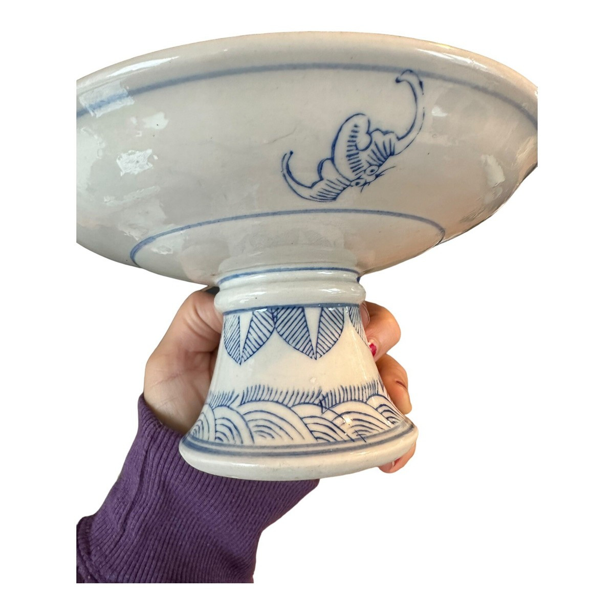 Antique Chinese Tazza (Pedestal Dish) Vintage, Blue & White Porcelain BEAUTIFUL | eBay US