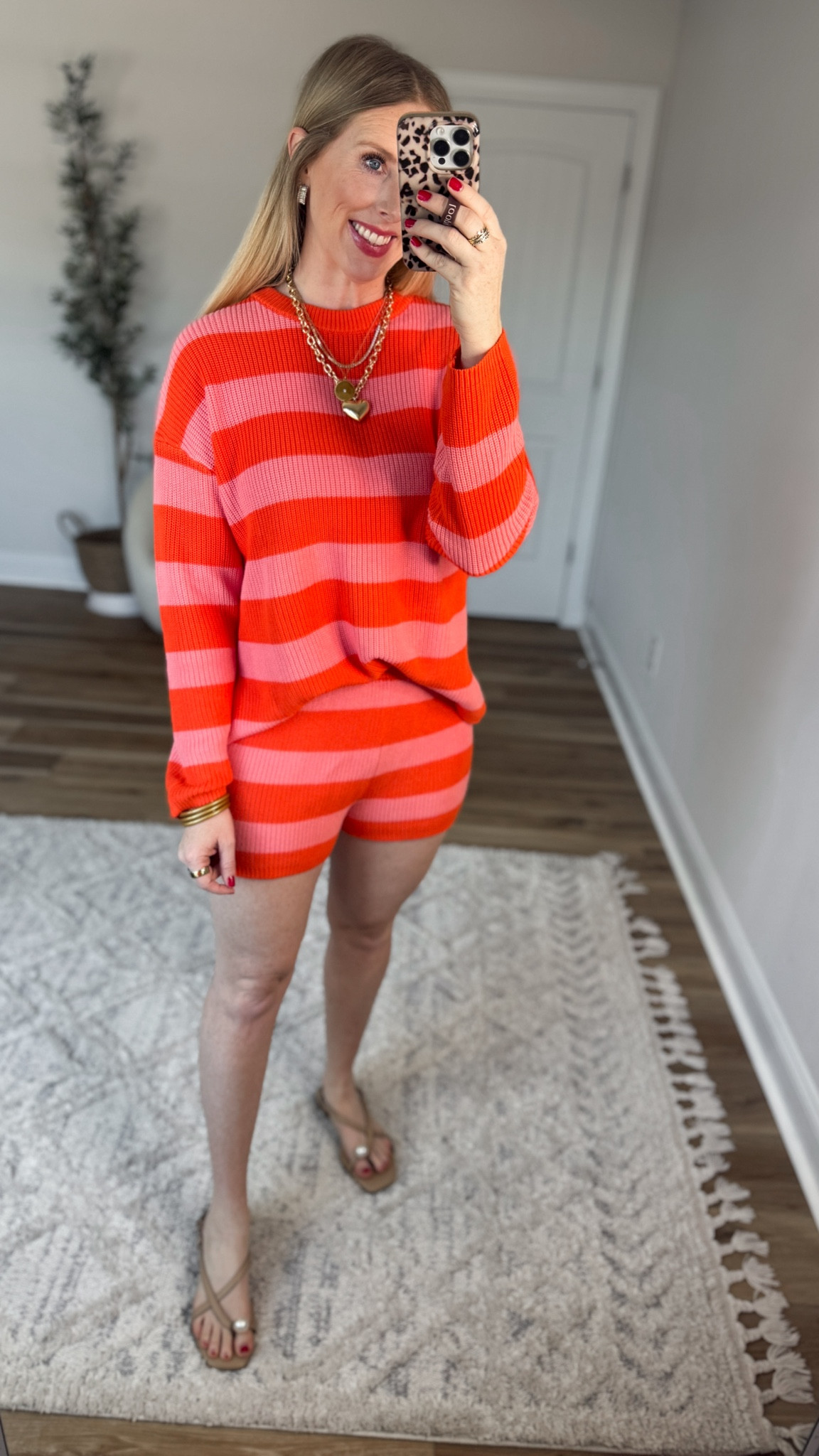 Weekend Walmart Wins try on
Pink & Orange striped sweater set- small 

#LTKootd
