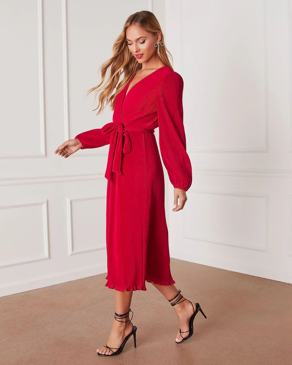 Camina Tie Waist Long Sleeve Midi Dress | VICI Collection