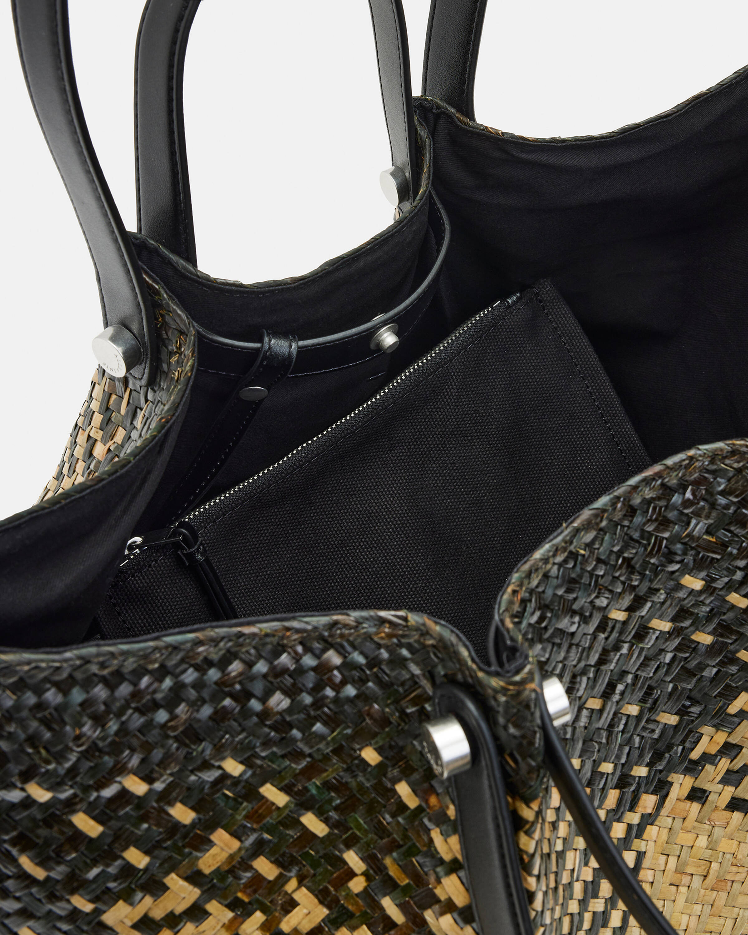 Allington Straw Tote Bag BLACK/PEAT/NATURAL | ALLSAINTS | AllSaints UK