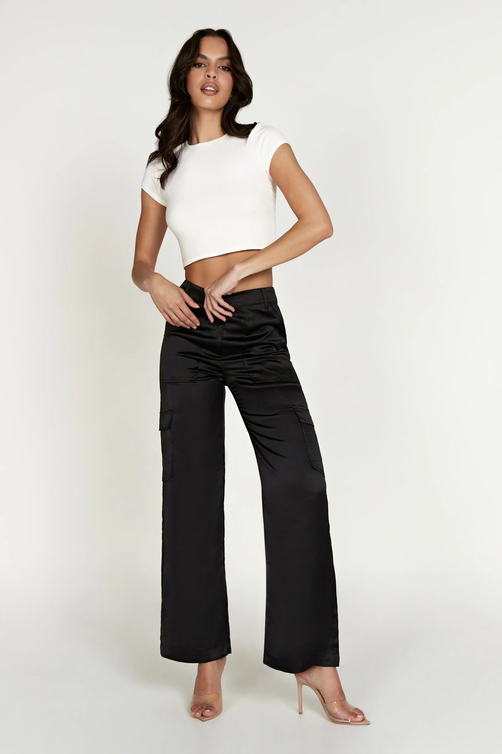 Amaya Satin Cargo Pant - Black | Meshki (APAC)