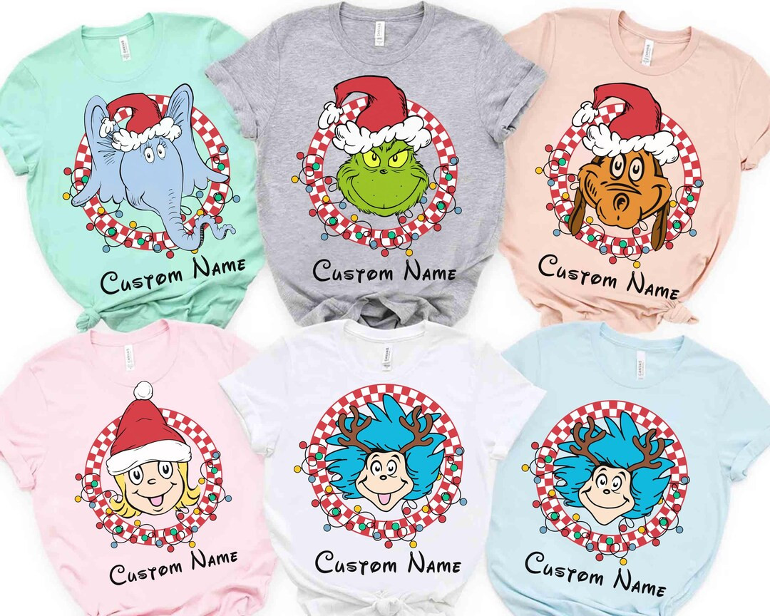 Customize All Characters Grinch Checkered Christmas Lights Shirt, Merry Grinchmas Tee, Max, Thing... | Etsy (US)