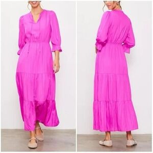 SKIES ARE BLUE Emery Ruffle Tiered Flowy Maxi Dress Hot Pink boho medium | Poshmark
