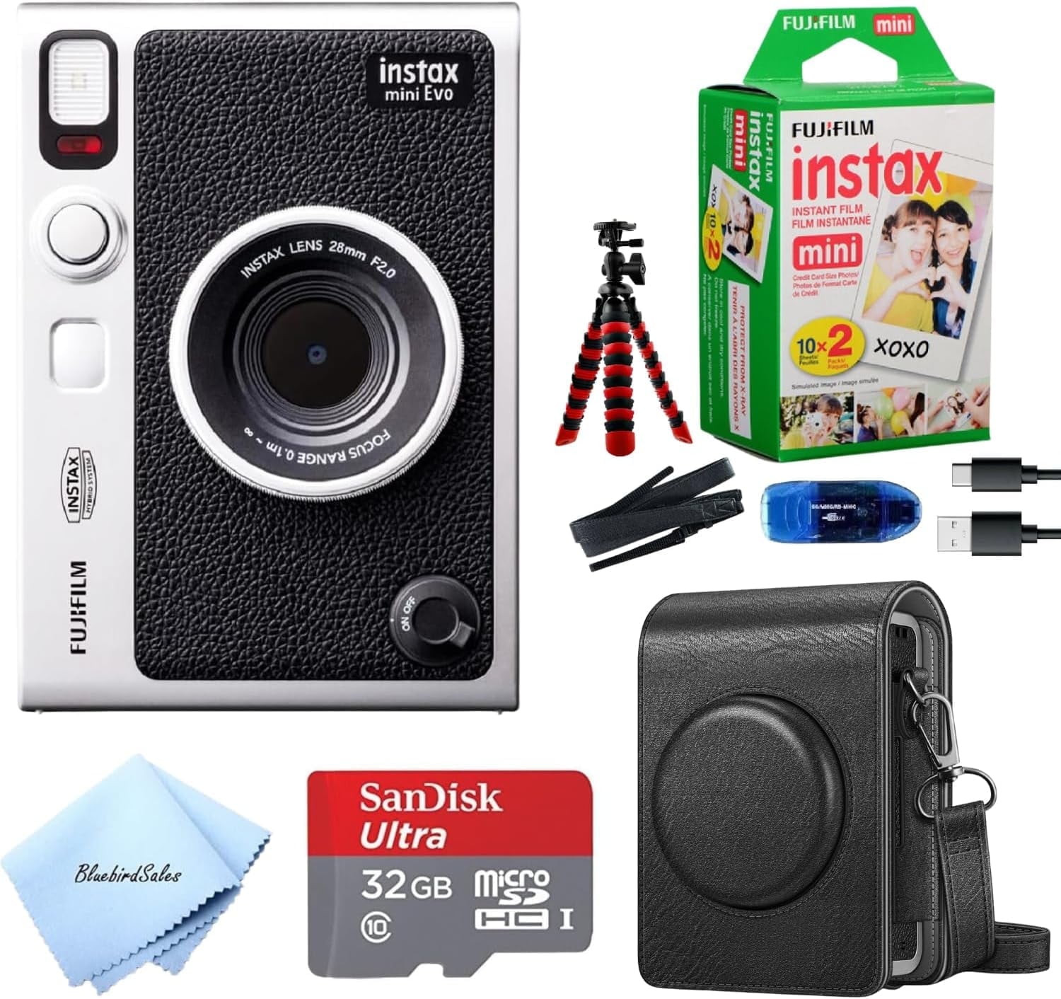 Fujifilm Instax Mini EVO Hybrid Camera with 20 Instant Film Sheets, 32GB Card, Case, Tripod, Clot... | Walmart (US)