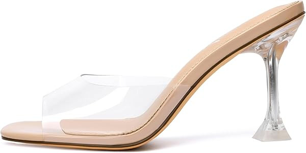 vivianly Womens Clear Heels Sandals Transparent Stiletto Heel Slippers Backless Peep Toe Slip on ... | Amazon (US)