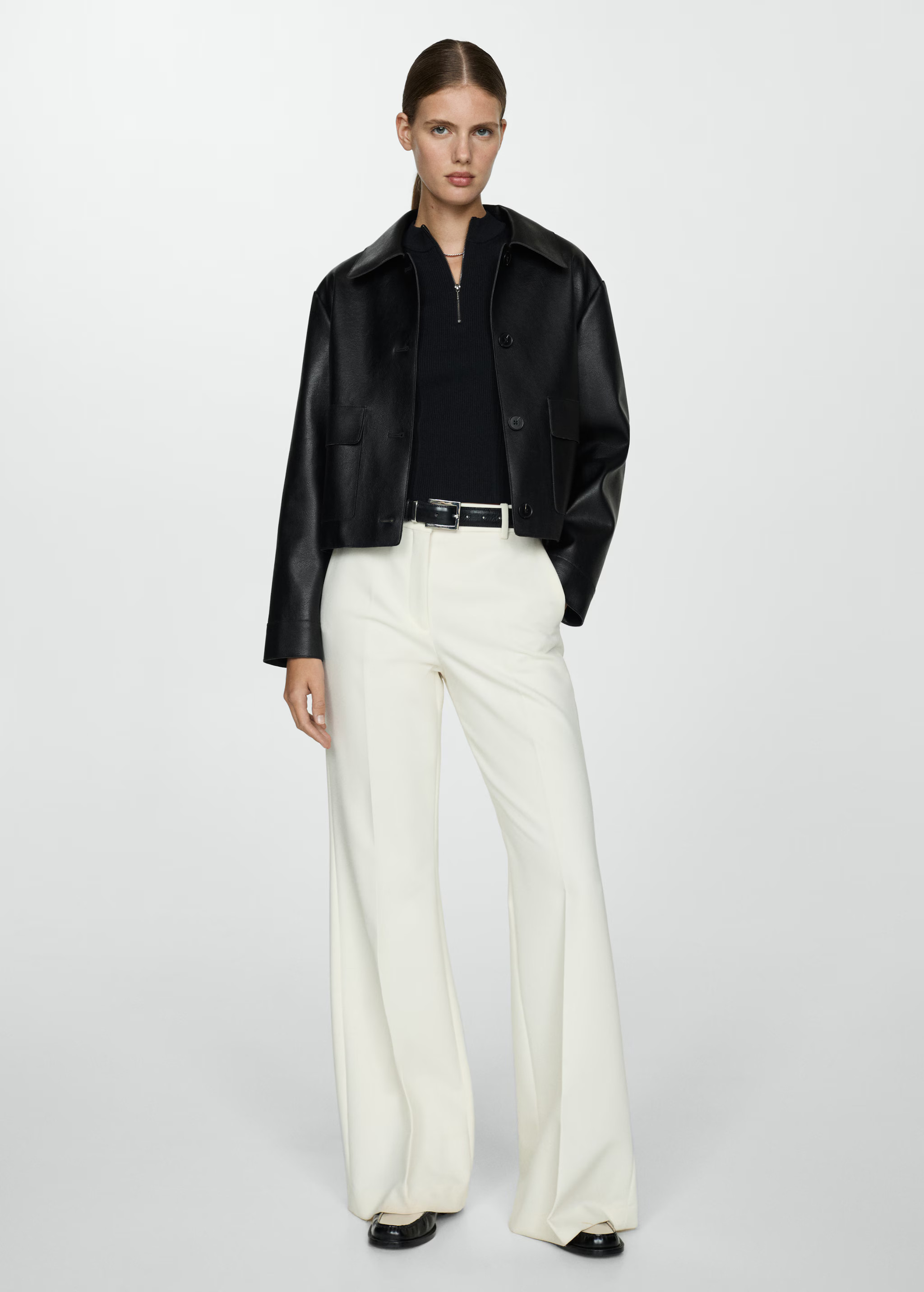 Leather-effect jacket with pockets - Women | MANGO United Kingdom | MANGO (UK)