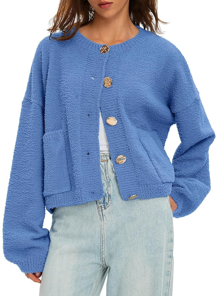 Beaully Women's Cardigan Sweaters 2025 Trendy Fuzzy Knit Long Sleeve Button Up Outwear Casual War... | Amazon (US)