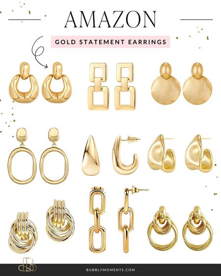 Elevate your style with these stunning gold statement earrings from Amazon! Perfect for adding a touch of glamour to any outfit, these earrings are sure to turn heads wherever you go. Whether you're dressing up for a special occasion or adding some flair to your everyday look, these earrings are a must-have accessory. Made with high-quality materials, they're both fashionable and durable. Plus, they make the perfect gift for any fashion-forward friend or loved one. Shop now and add a touch of elegance to your jewelry collection! #LTKstyletip #LTKfindsunder100 #LTKfindsunder50 #GoldEarrings #StatementEarrings #AmazonFinds #FashionJewelry #Accessorize #ElegantStyle #Glamourous #Fashionista #JewelryLover #TrendyAccessories #FashionForward #GiftIdeasn #AccessorizeWithAmazon #StylishJewelry #GlamorousStyle #FashionInspiration #MustHave #TreatYourself

