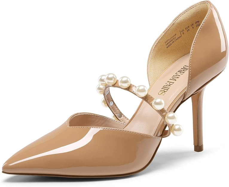 DREAM PAIRS Women's Closed Toe High Heels Stiletto Pointed Toe Strappy Pearl Elegant D'Orsay Dres... | Amazon (US)