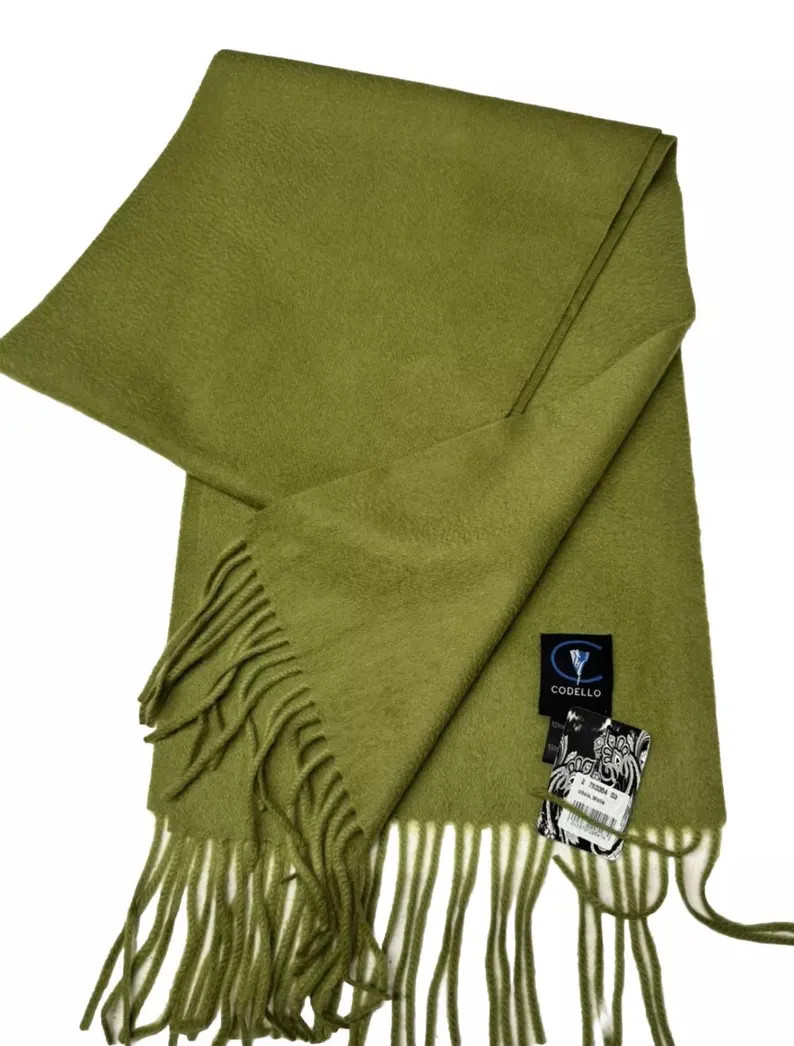 Codello cashmere wool Luxury classic scarf green women men new classic | Etsy (US)