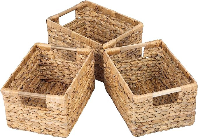 Natural Water Hyacinth Storage Basket With Handle, Rectangular Wicker Basket for Organizing and D... | Amazon (US)