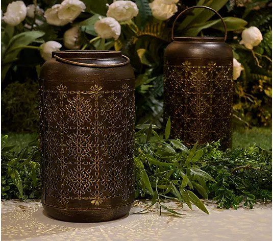 Make Your Selection: Garden Reflections Set of 2 Solar Illuminated Metal Lanterns | QVC