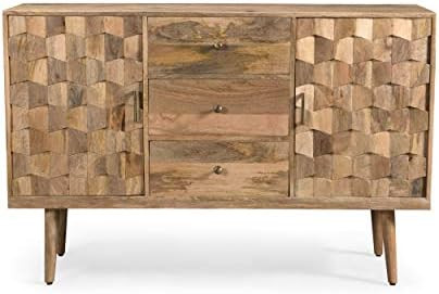 Zona Mid-Century Modern Mango Wood 3 Drawer Sideboard with 2 Doors, Natural | Amazon (US)
