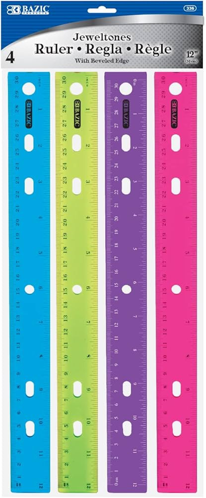 BAZIC Jeweltones Color Plastic Ruler 12" (30cm), Inches Centimeter Metric Measuring Rulers (4/Pac... | Amazon (US)