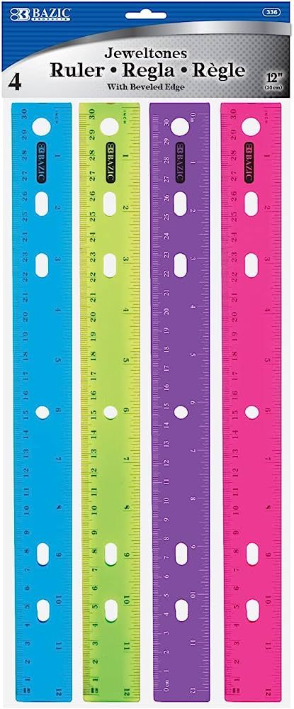BAZIC Jeweltones Color Plastic Ruler 12" (30cm), Inches Centimeter Metric Measuring Rulers (4/Pac... | Amazon (US)