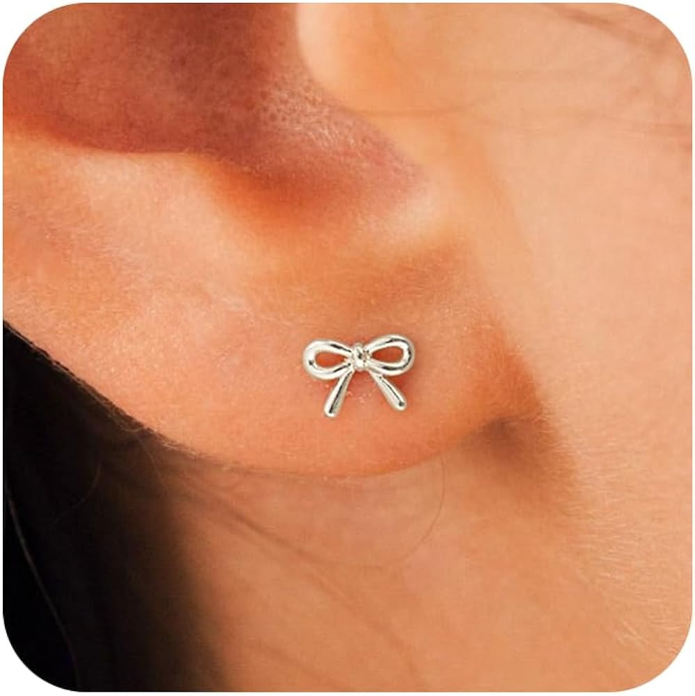 HANLI Gold Bow Earrings for Women Trendy Hypoallergenic 14K Gold Plated/Sterling Silver Huggie Ho... | Amazon (UK)