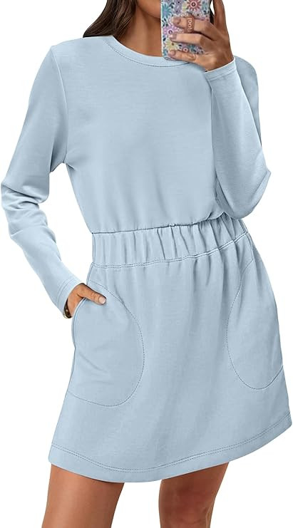 ANRABESS Womens Long Sleeve Dress 2025 Fall Casual Elastic Waist Short Mini T Shirt Dresses with ... | Amazon (US)
