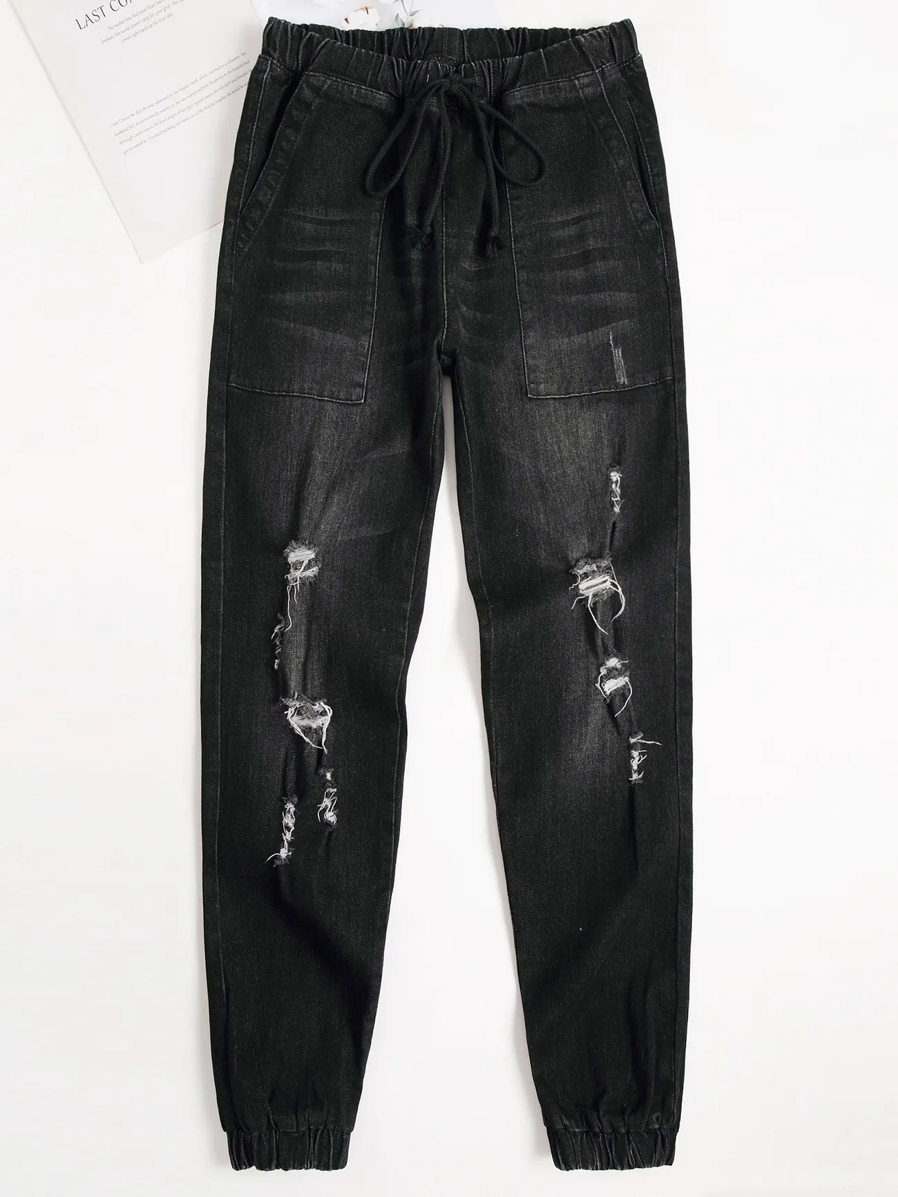 Upgrade Your Denim Game with Our Women's Solid Color Drawstring Ripped Denim Joggers - Perfect fo... | Temu Affiliate Program