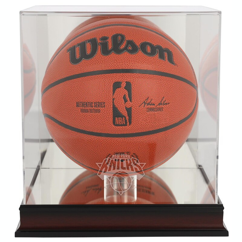 New York Knicks Mahogany Team Logo Basketball Display Case with Mirrored Back | Fanatics