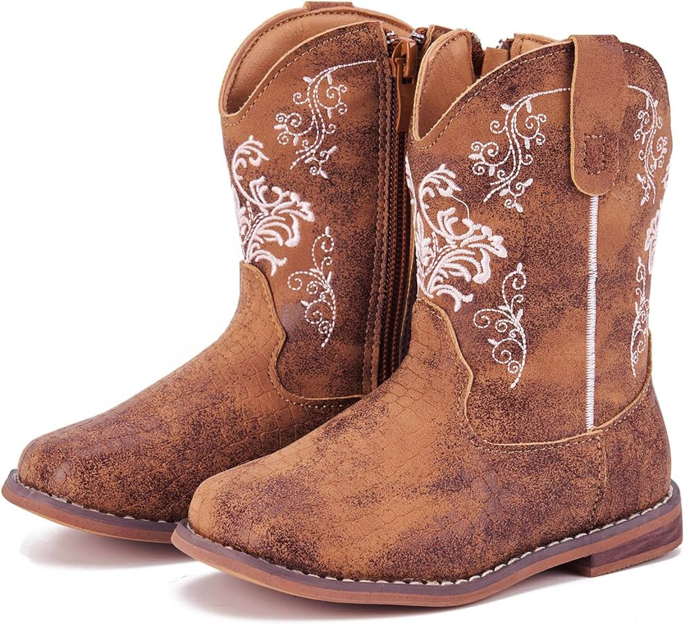Toddler Cowboy Boots Western Cowgirl Boots Boys Girls Mid Calf Square Toe Riding Walking Shoes Fo... | Amazon (US)