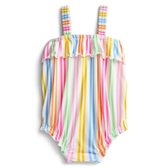 Wonder Nation Baby Girls' Stripe Ruffle Tank Romper, Sizes 0M-24M | Walmart (US)
