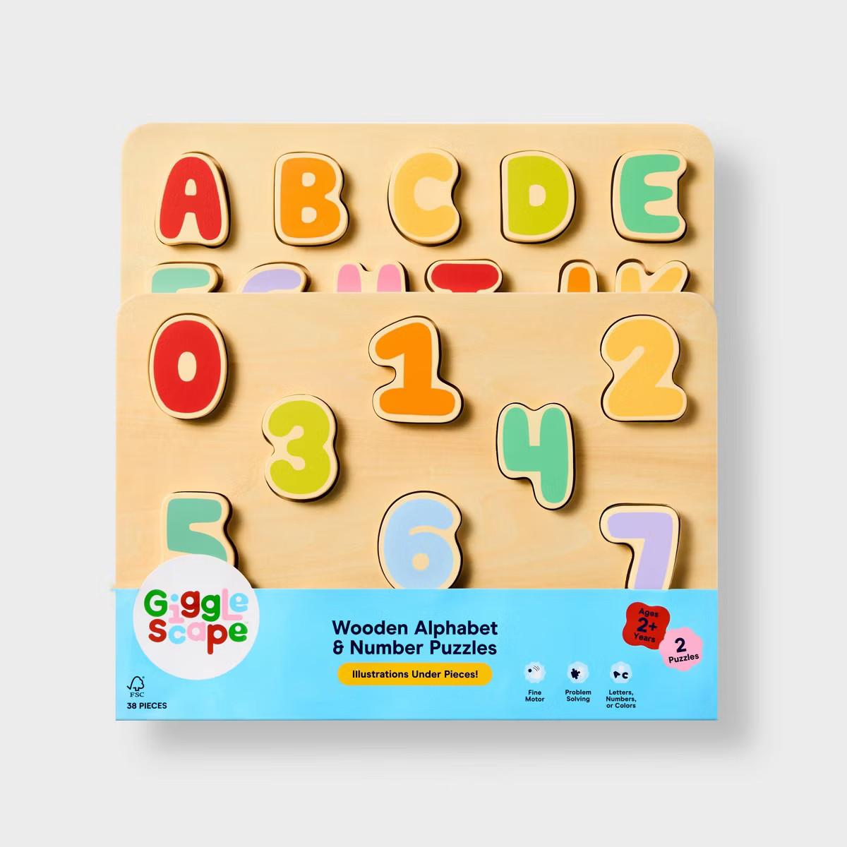 Wooden Alphabet & Number Puzzles - 2pk - Gigglescape™: Toddler Educational Toy, ABC & Number Le... | Target
