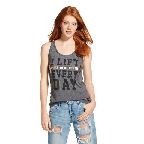 Women's Lift Pizza Every Day Chin Up Tank Top Charcoal Grey - Chin Up Apparel | Target