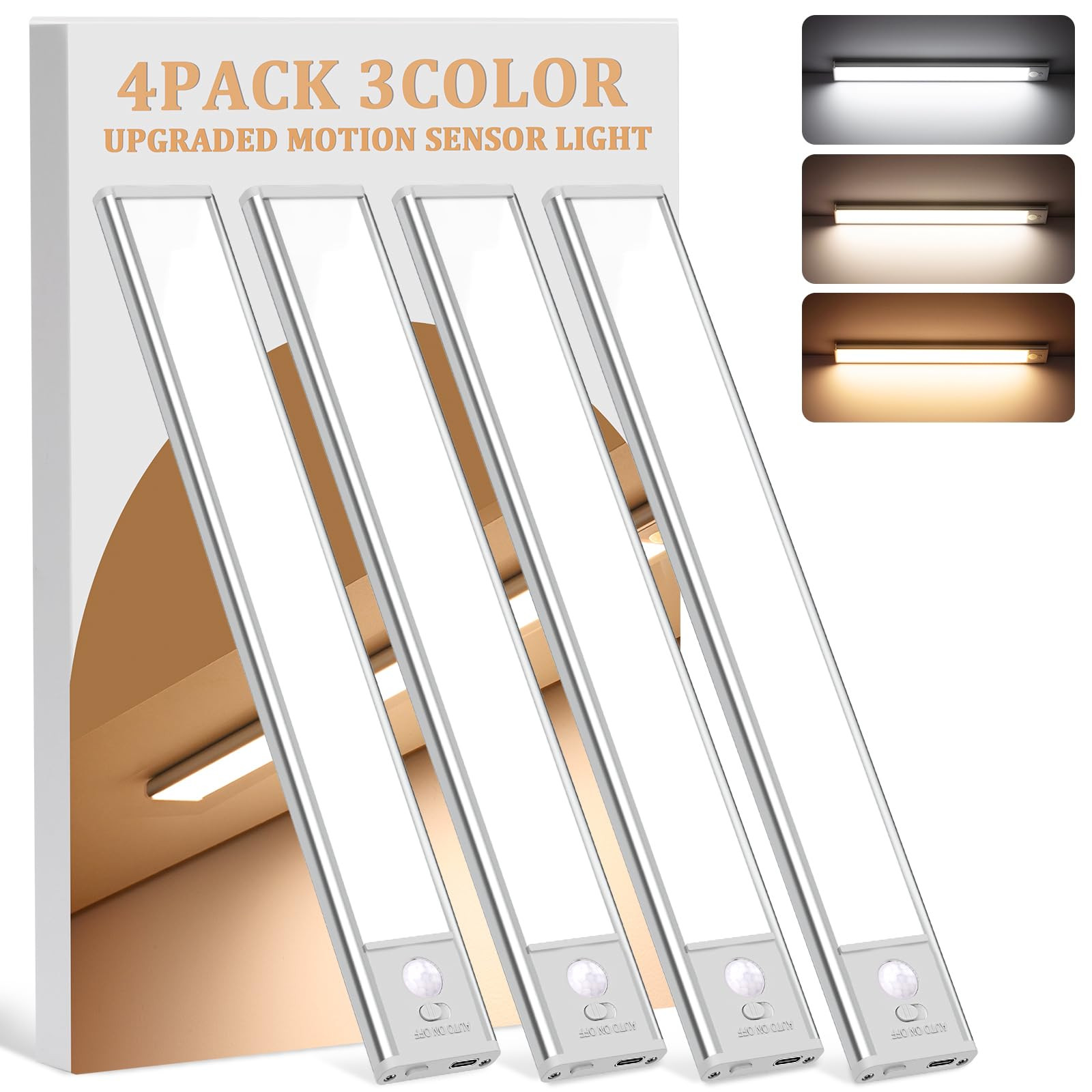 Under Cabinet Lighting Wireless, 4Pack Motion Sensor Light Indoor with 3 Color Temps, Dimmable Cl... | Amazon (US)