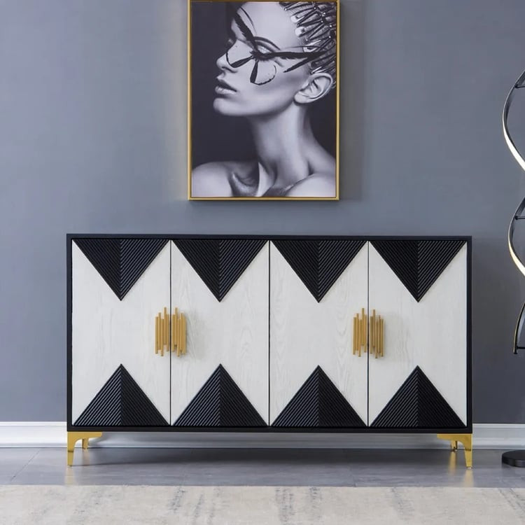 Wovuna Modern Sideboard Buffet 4 Doors & 6 Shelves Accent Cabinet Gold Finish in Large | Homary