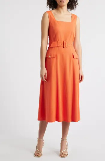 Tahari ASL Sleeveless Belted Midi Dress | Nordstrom | Nordstrom