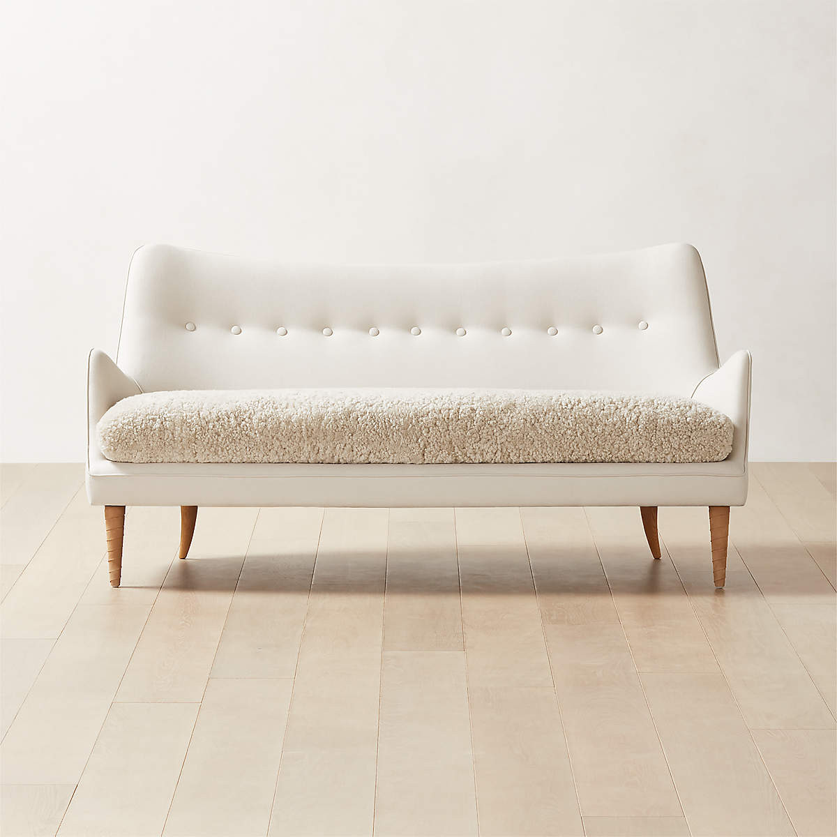 Jed Modern Natural Linen and Shearling Settee | CB2 | CB2