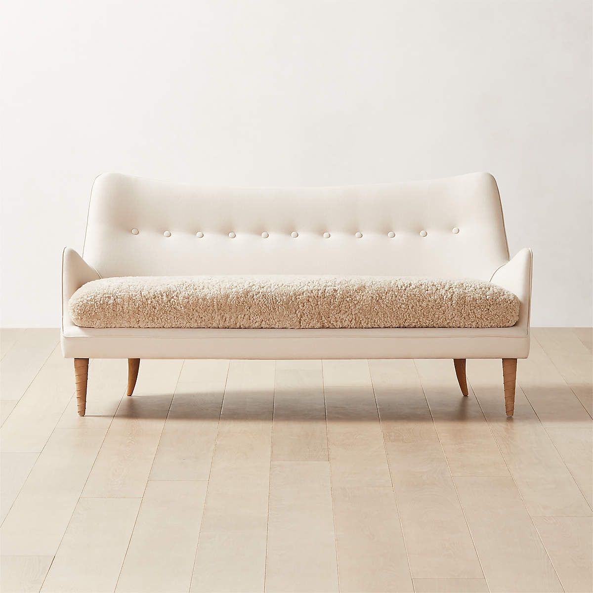Jed Modern Natural Linen and Shearling Settee | CB2 | CB2
