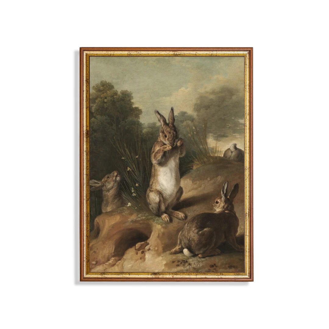 Mailed Print | Vintage Rabbit Painting | Antique Bunnies Print | Rustic Animal Art | Farmhouse De... | Etsy (US)