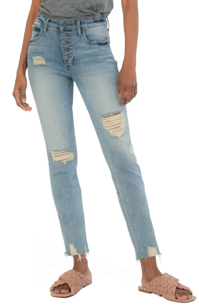 Rachael Fab Ab Exposed Button Raw Hem Mom Jeans | Nordstrom | Nordstrom