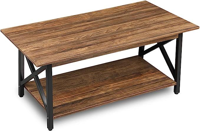 GreenForest Coffee Table Industrial Metal Legs with Storage Shelf for Living Room 43.3" x 23.6", ... | Amazon (US)