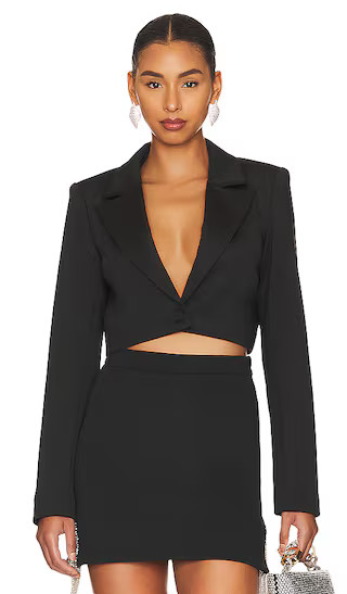 Shiny Scuba Cropped Blazer in Black001 | Revolve Clothing (Global)