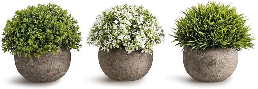 Artificial Plastic Mini Plants Unique Fake Fresh Green Grass Flower in Gray Pot for Home Décor ... | Amazon (US)