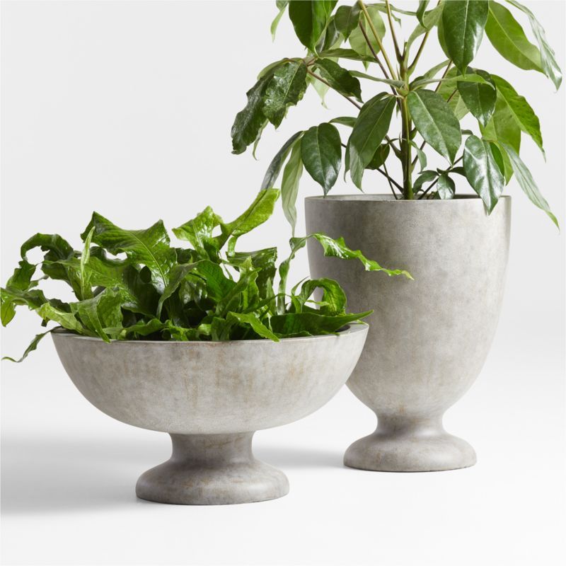 Jo Grey Outdoor Pedestal Planters | Crate & Barrel | Crate & Barrel