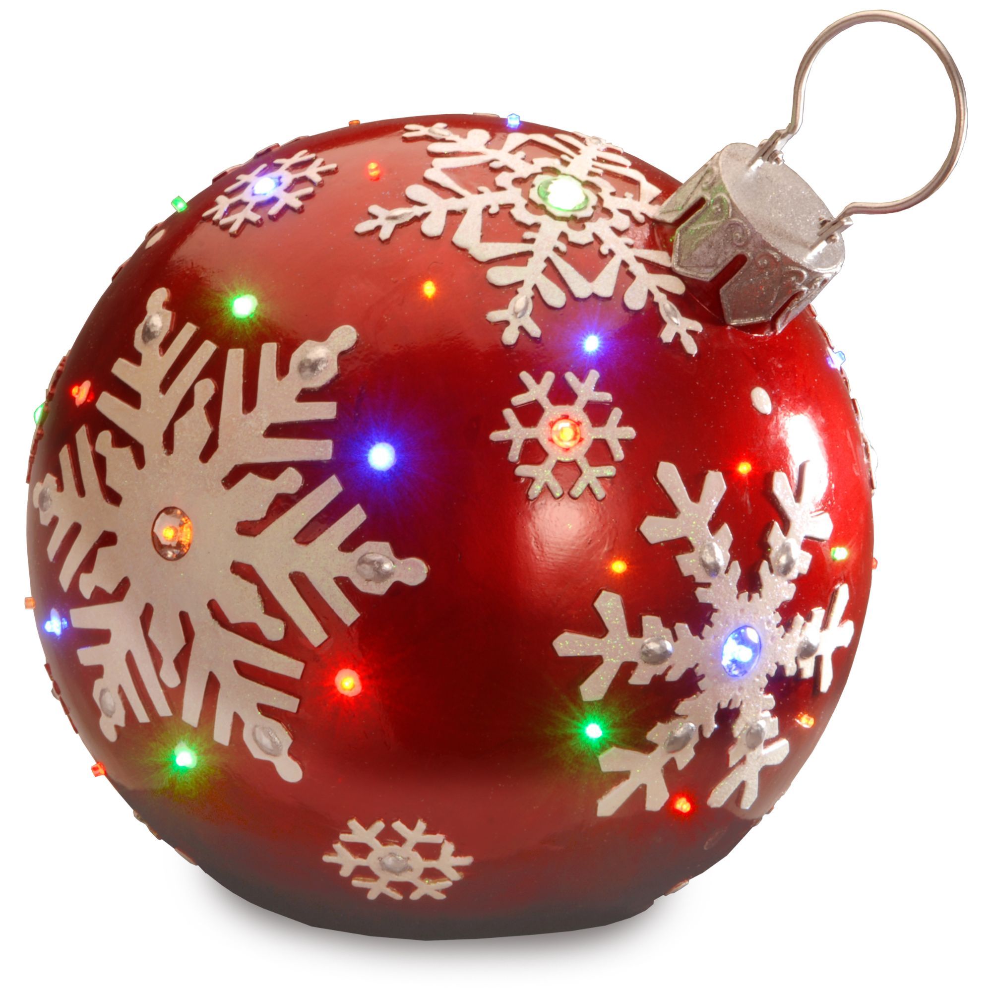 18" Red and White Snowflake Pre-Lit Ball Ornament Christmas Decoration | Walmart (US)