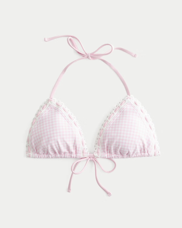 Crochet-Style Trim Halter Triangle Bikini Top | Hollister (US)