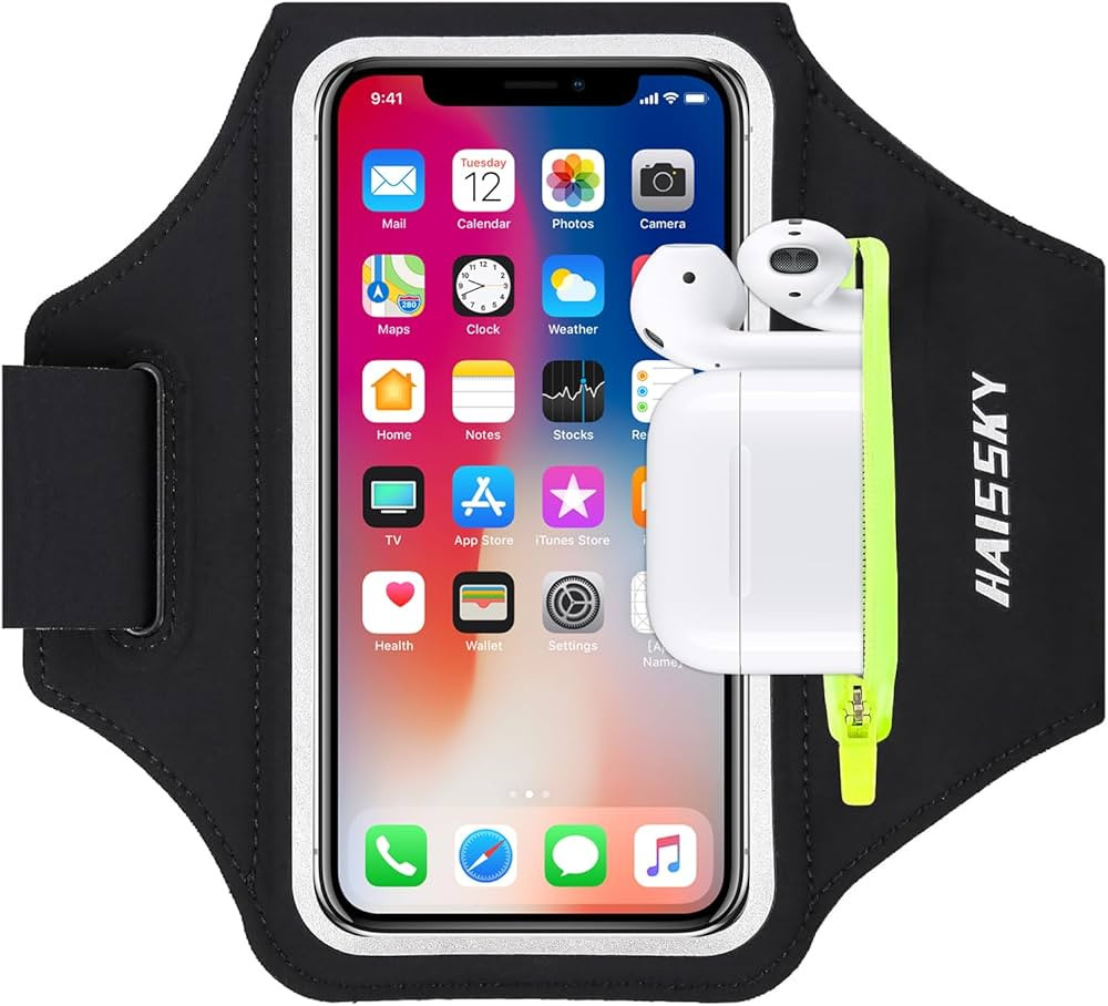 Running Armband with Earphone Bag Cell Phone Armband for iPhone 16 15 Pro 14 Plus 13 11 XR XS, Ga... | Amazon (US)