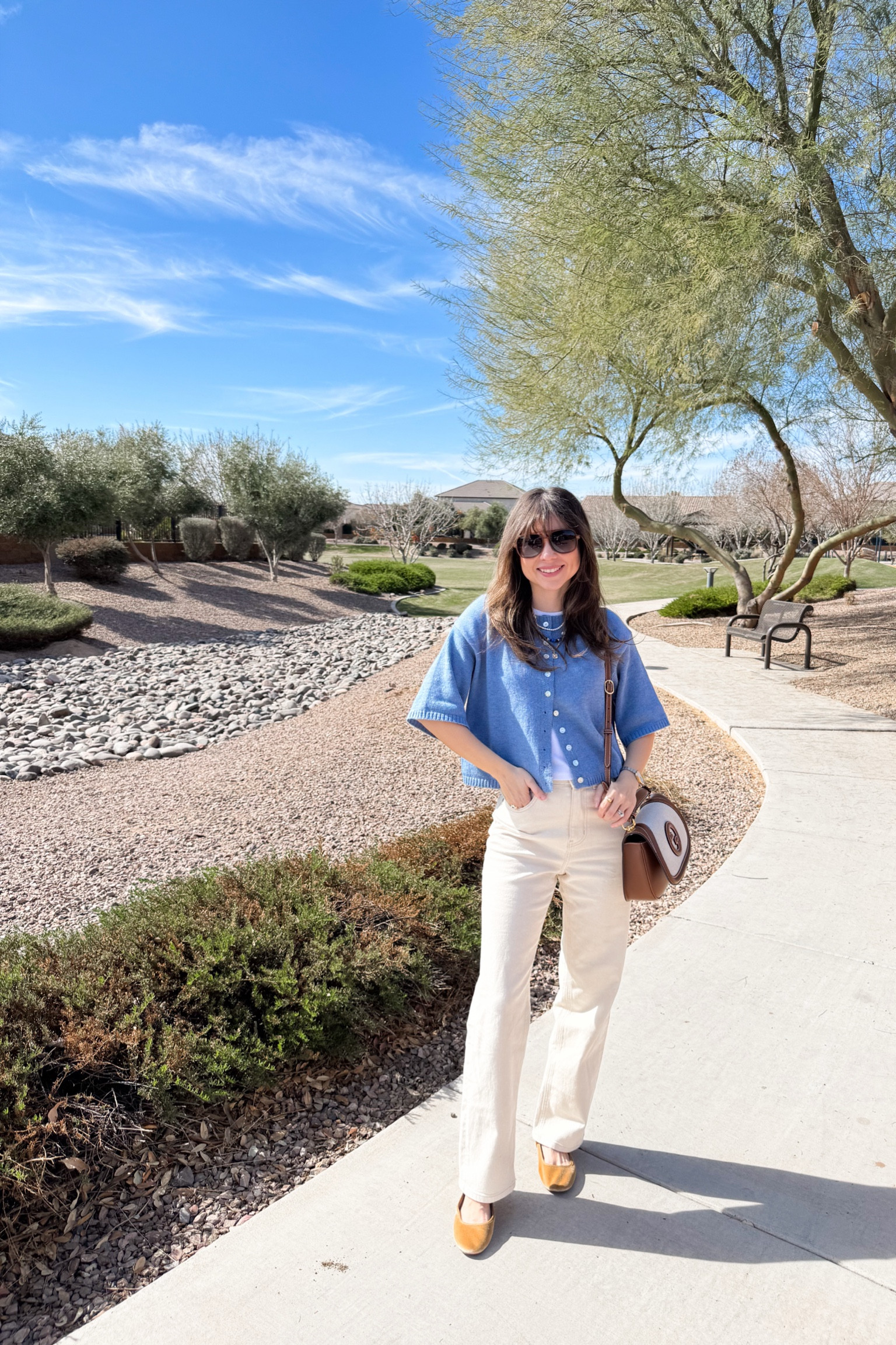 Sweater tee xs 
Layered necklace 
Jeans xs I’m 5ft2 
Amazon flats 
Gucci small bag 

#LTKxVICI #LTKPetite