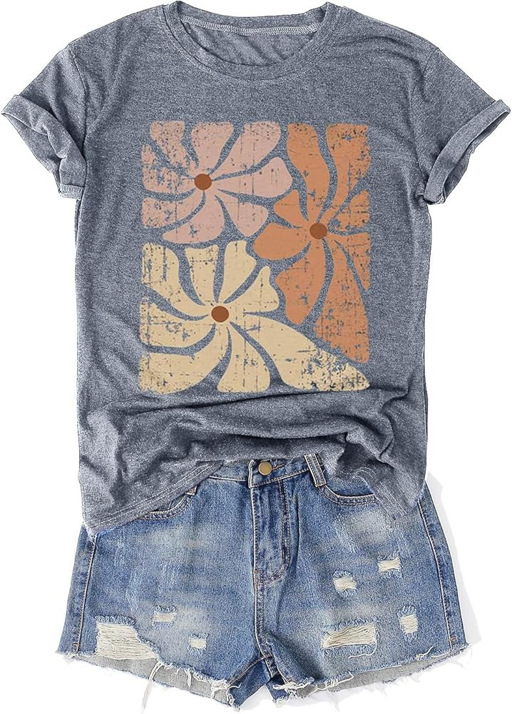 Womens Vintage Flowers T-Shirts Cute Floral Graphic Tees Wildflowers Cottagecore Tshirts Summer C... | Amazon (US)