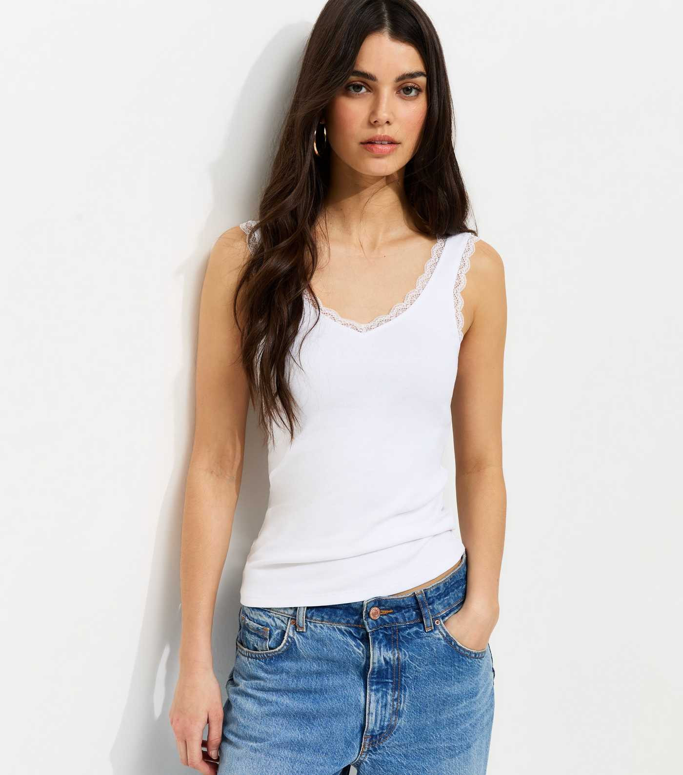 White Lace Trim Vest | New Look | New Look (UK)