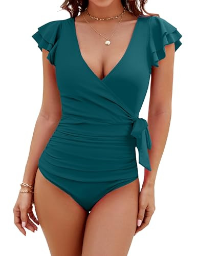 Blooming Jelly Women's Tummy Control Swimsuits Slimming One Piece Bathing Suit Ruffle Wrap V Neck... | Amazon (US)
